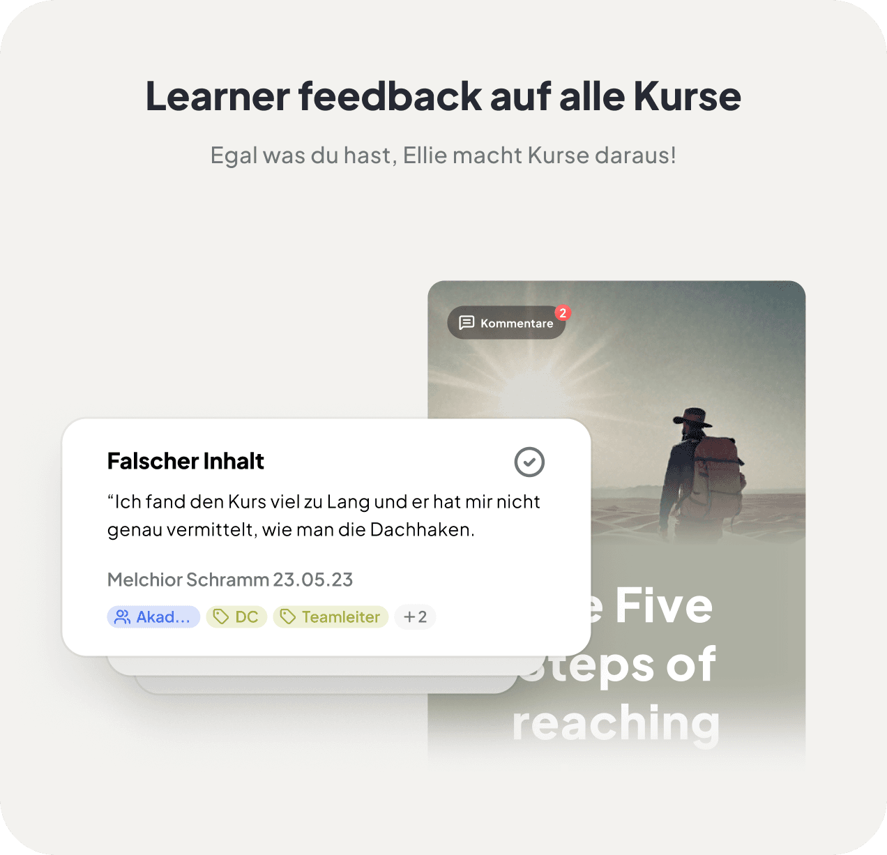 Learner feedback auf alle Kurse — Bewertungskarten gestapelt