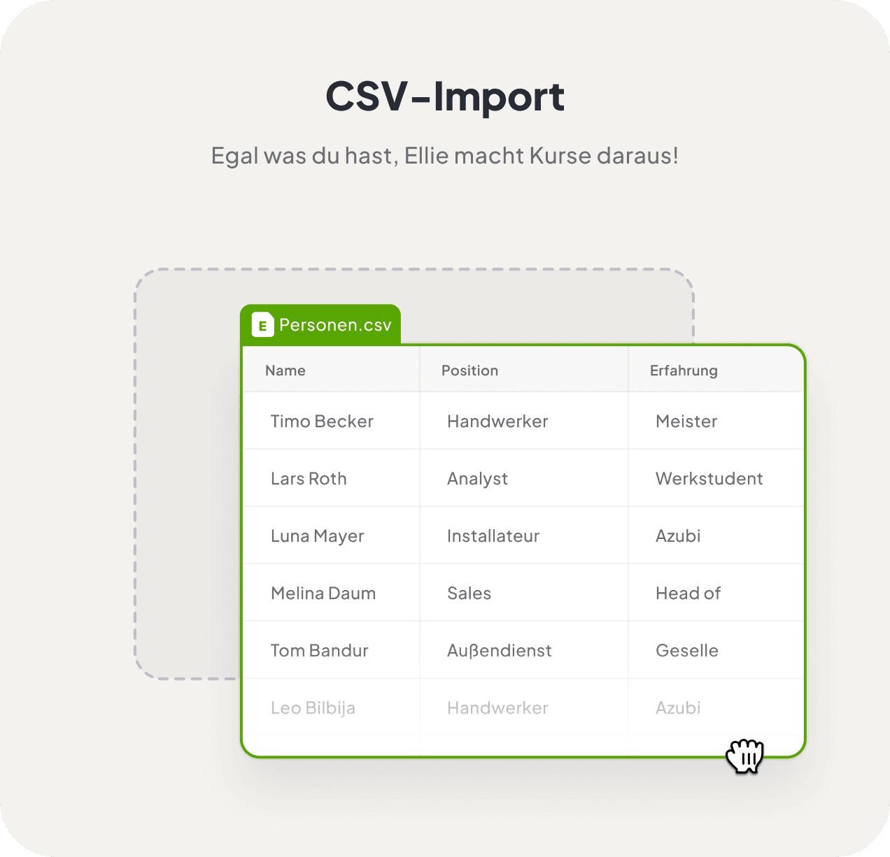 CSV-Import — Personenliste mit Position und Erfahrung