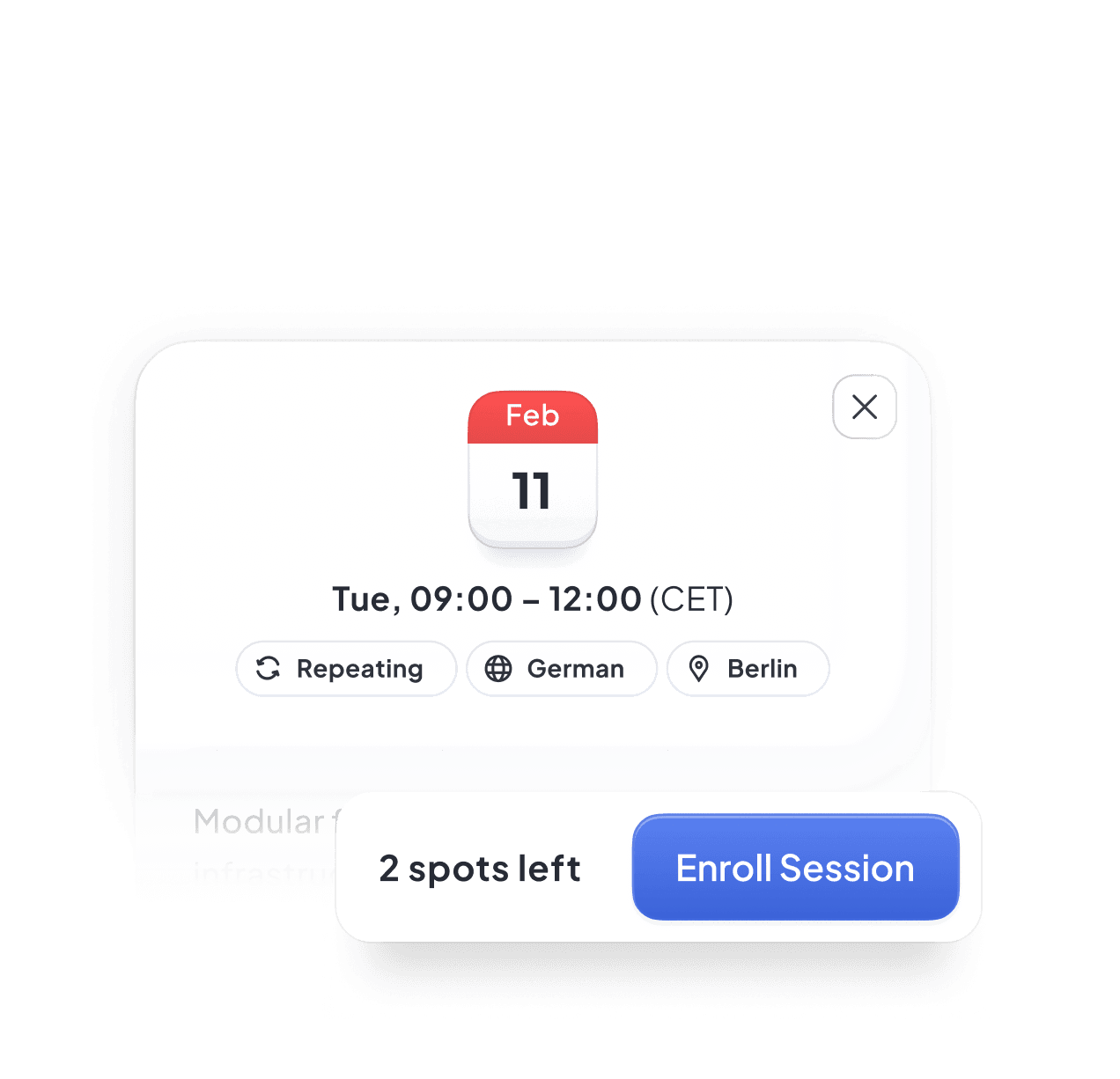 Self-Enrollment — Catalog-UI mit freien Plätzen und Enroll-Session-Button