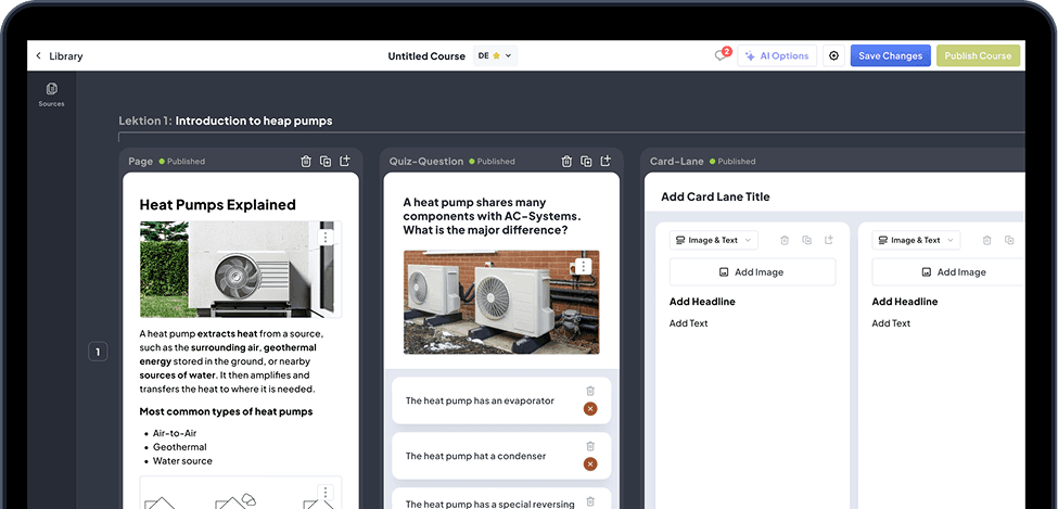 Elephant KI-Coursebuilder — Heatpumps Kurs in der Library