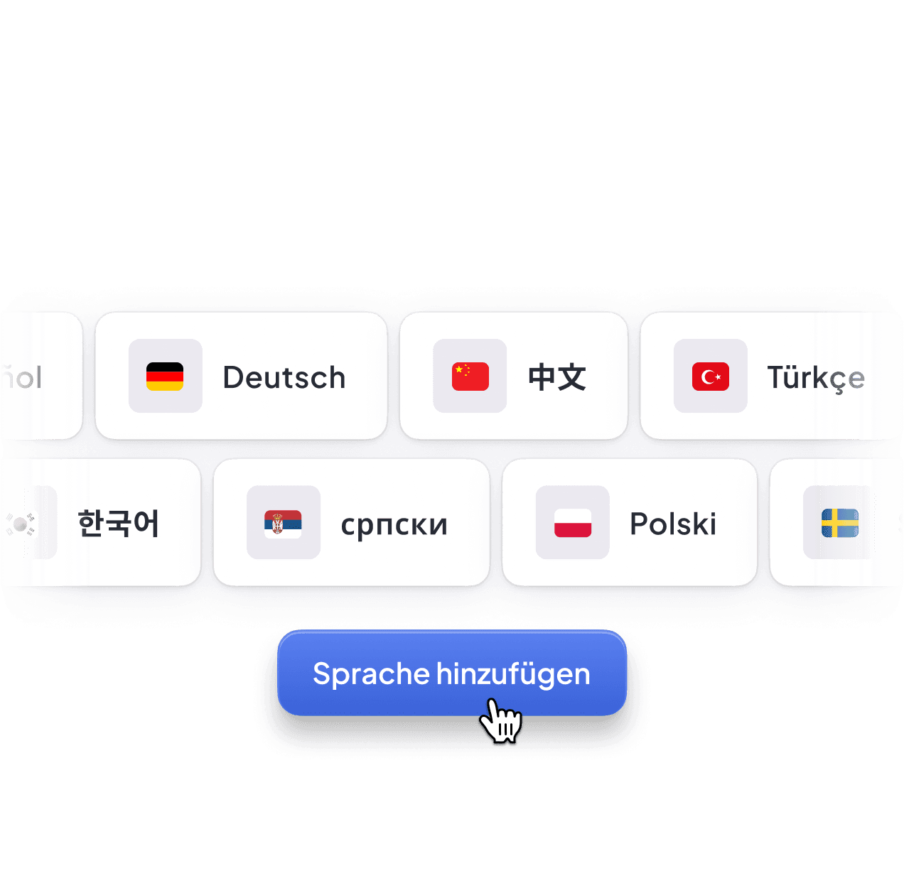Sprachauswahl-Modal mit Glossar-Hinweis