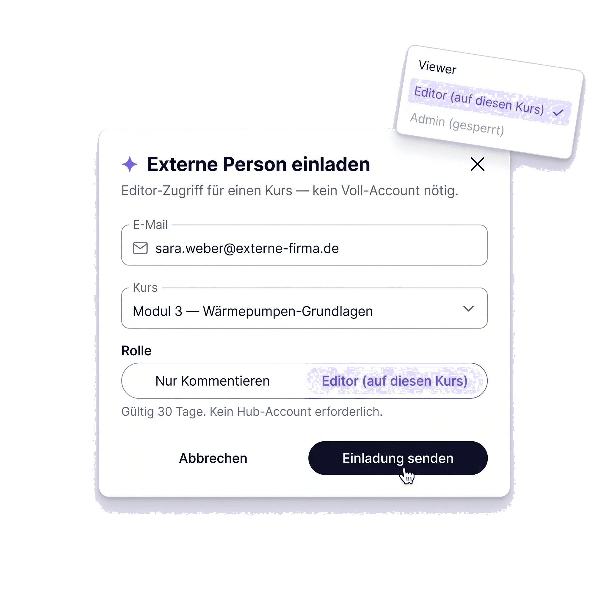Einladungs-Modal mit Rollen-Auswahl